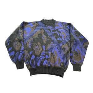 Vtg Permit Sweater Men S Colorful Abstract Crew Neck Grandpa 90s Purple black